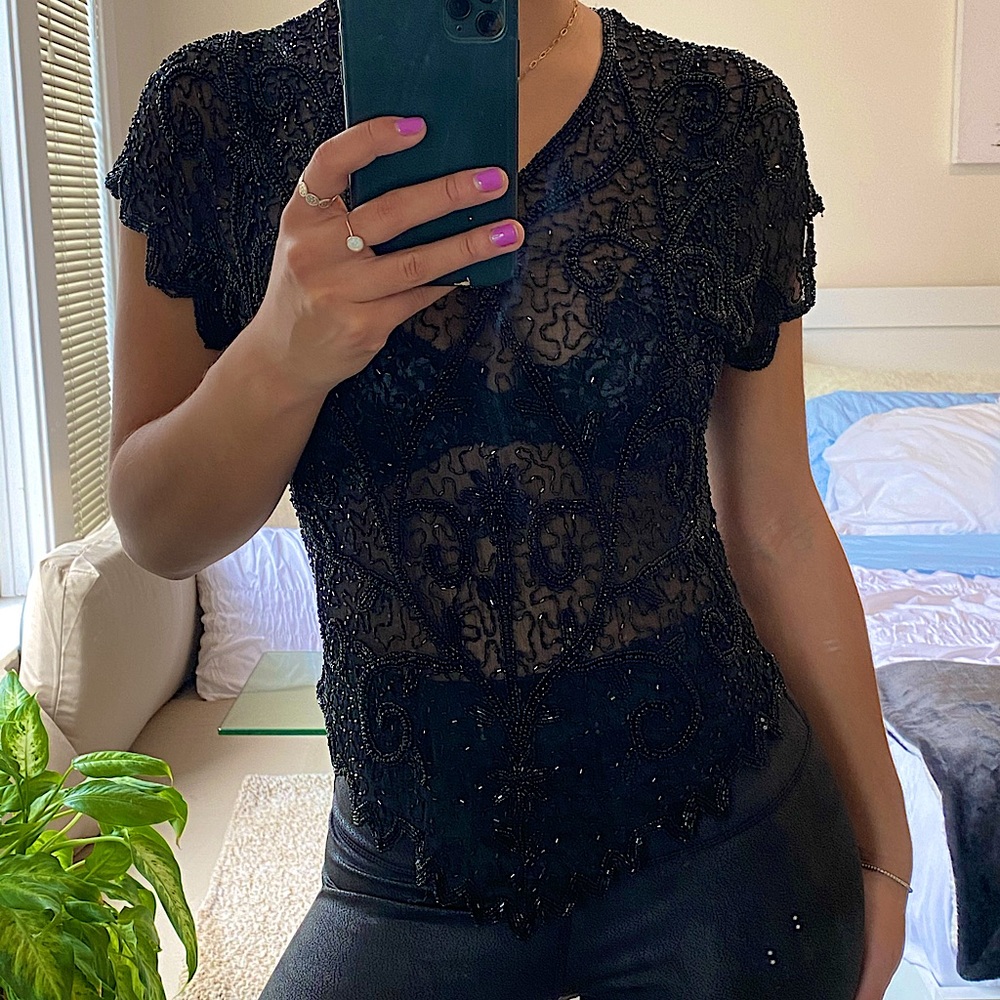 Beaded Sheer T-Shirt
